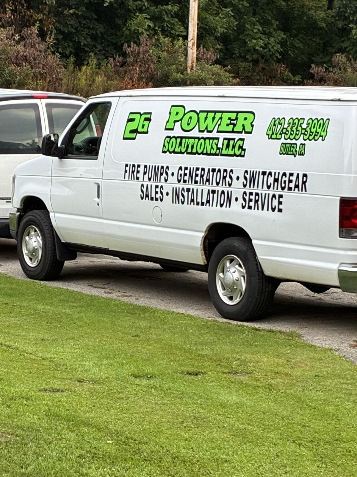 Two 2G Power Solutions service vans — fire pumps, generators, and switchgear sales, installation, and service — at the company’s Butler, PA base