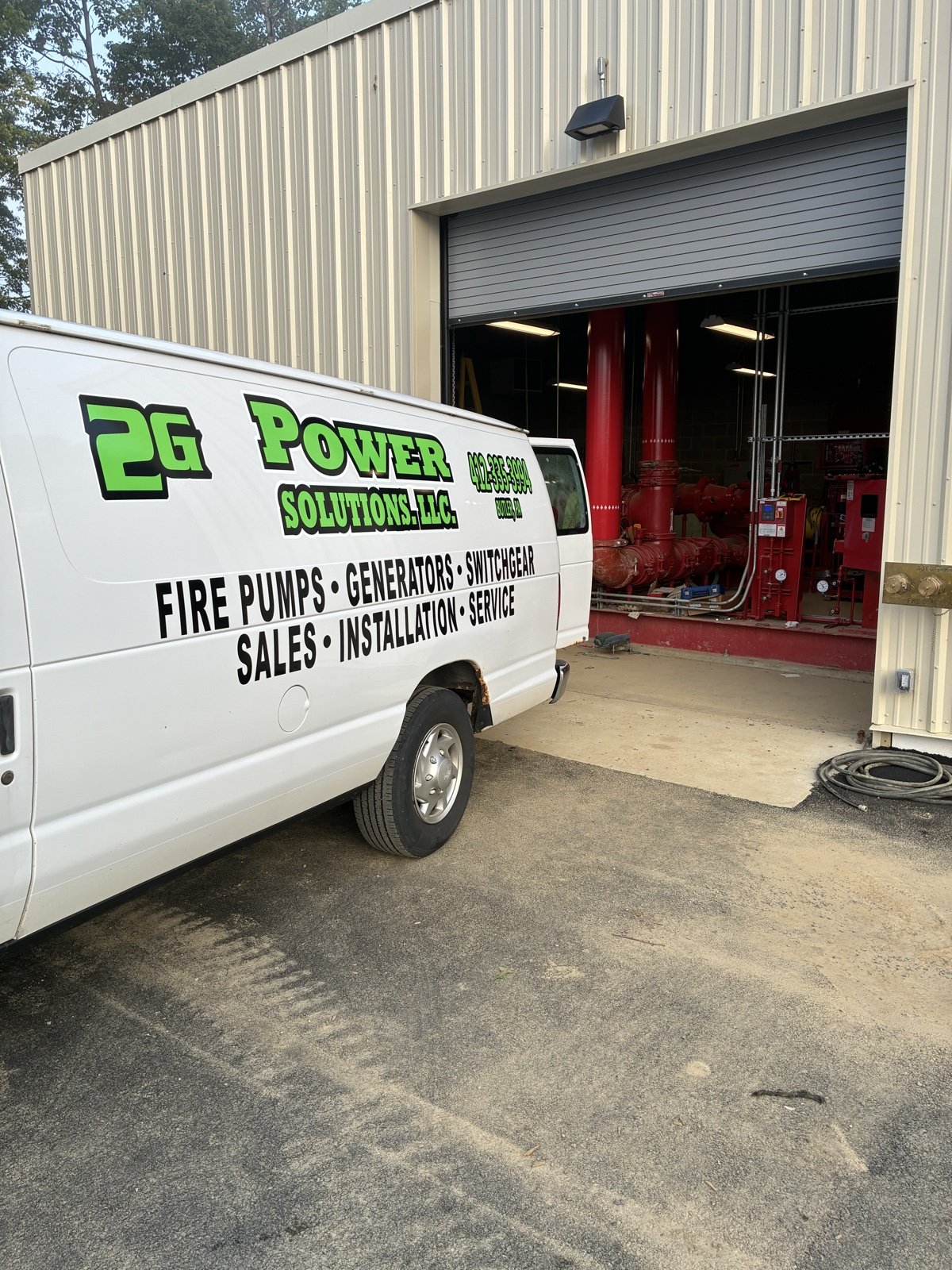 2G Power Solutions service van equipped for generator and fire pump work in the Cranberry Township area